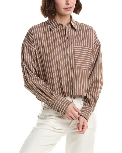Rag & Bone Marin Cropped Striped Shirt In Brown