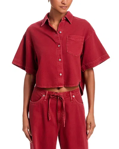 Rag & Bone Marin Crop Cotton Blend Button-up Shirt In Red