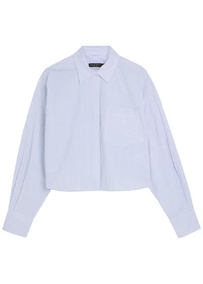 Rag & Bone Marin Striped Cropped Cotton-poplin Shirt In Blue