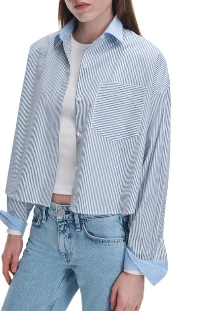 Rag & Bone Marin Striped Cropped Cotton Shirt In Blue