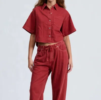 Rag & Bone Marin Crop Cotton Blend Button-up Shirt In Red