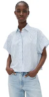 Rag & Bone Martha Short Sleeve Stripe Poplin Shirt Light Blue Stripe In Blue