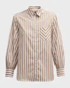 Rag & Bone Maxine Cotton Button Down Stripe Shirt In Brown Stripe In Brwstripe