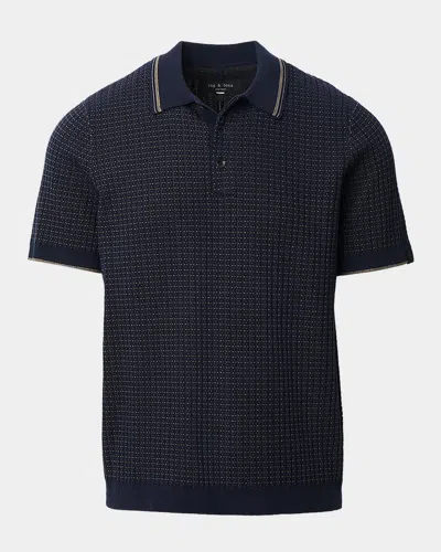 Rag & Bone Harvey Ribbed Cotton-blend Polo Shirt In Black