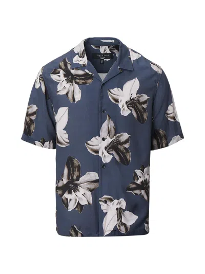 Rag & Bone Mens Navy Avery Floral-print Woven Shirt Xl In Blue