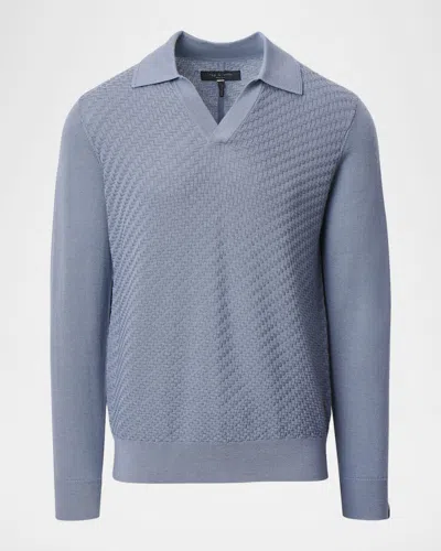 Rag & Bone Men's Charles Wool Johnny Collar Polo Sweater In Blue