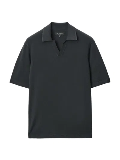Rag & Bone Men's Conrad Silk-cotton Johnny Collar Polo Shirt In Black
