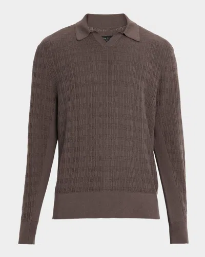 Rag & Bone Men's Harvey Plaid Johnny Collar Polo Sweater In Brown