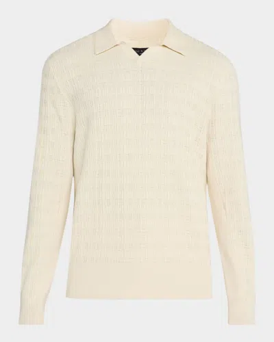 Rag & Bone Men's Harvey Plaid Johnny Collar Polo Sweater In White