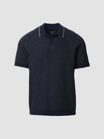 Rag & Bone Harvey Ribbed Cotton-blend Polo Shirt In Black