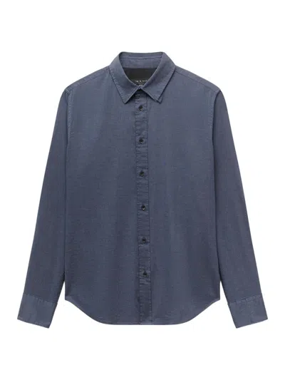 Rag & Bone Men's Tomlin Stretch-cotton Button-front Dobby Shirt In Blue
