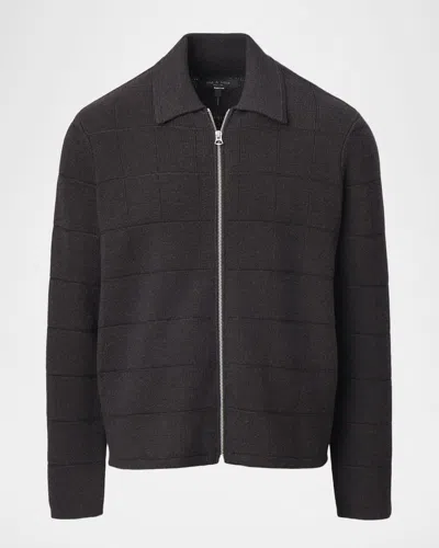Rag & Bone Men's Wool Windowpane Knit Full-zip Sweater In Black