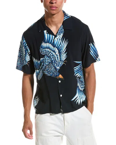 Rag & Bone Mens Printed Resort Avery Shirt, L, Blue