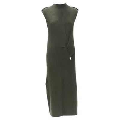 Rag & Bone Merino Wool Braid Detail Ribbed Button Side Sweater Dress In Green