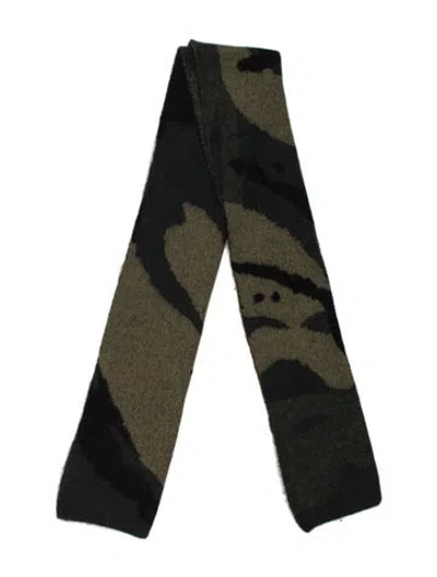 Pre-owned Rag & Bone Merino Wool Camouflage Print Scarf In Green