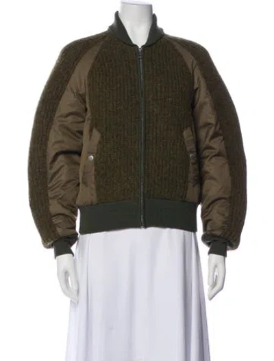 Pre-owned Rag & Bone Merino Wool Colorblock Pattern Bomber Jacket In Green