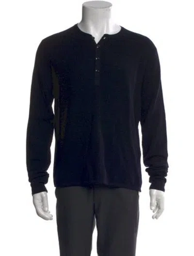 Pre-owned Rag & Bone Merino Wool Crew Neck Polo Sweater In Black