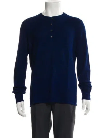 Pre-owned Rag & Bone Merino Wool Crew Neck Polo Sweater In Blue