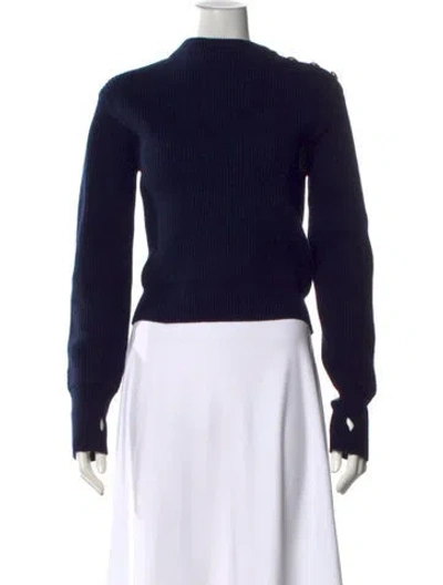 Pre-owned Rag & Bone Merino Wool Mock Neck Sweater In Blue