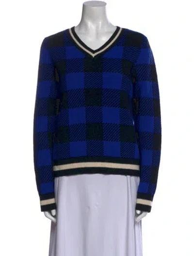 Pre-owned Rag & Bone Merino Wool Plaid Print Sweater In Blue