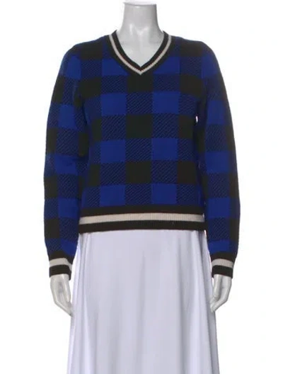 Pre-owned Rag & Bone Merino Wool Plaid Print Sweater In Blue