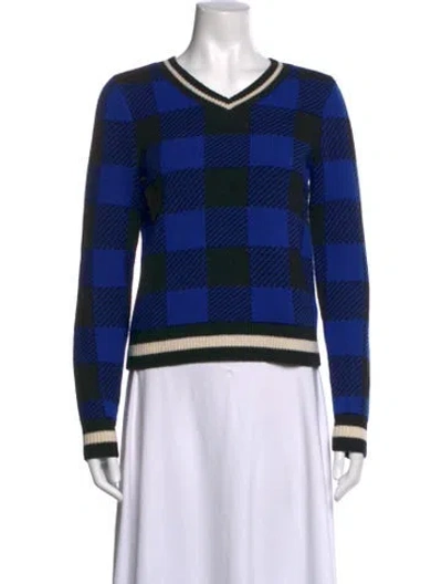 Pre-owned Rag & Bone Merino Wool Plaid Print Sweater In Blue