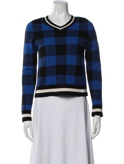 Pre-owned Rag & Bone Merino Wool Plaid Print Sweater In Blue