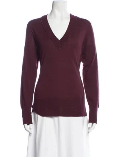 Pre-owned Rag & Bone Merino Wool V-neck Sweater In Burgundy