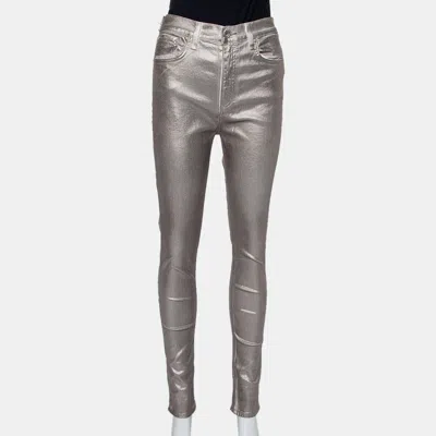 Rag & Bone Metallic Denim Skinny Fit Jeans In Silver