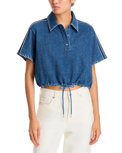 Rag & Bone Miramar Cotton Tie Hem Polo Shirt In Blue