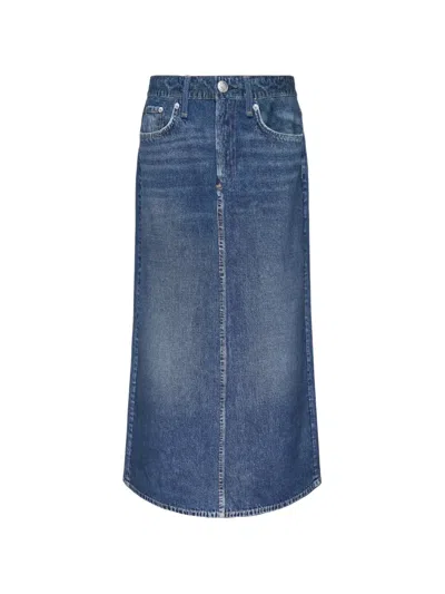 Rag & Bone Miramar Faded-effect Midi Skirt In Blue