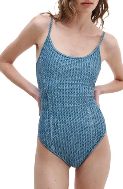 Rag & Bone Miramar Faux Denim One-piece Swimsuit In Blue