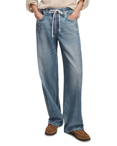 Rag & Bone Miramar High Rise Wide Leg Drawstring Terry Sweatpant Jeans In Ellis In Blue