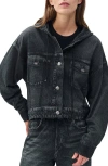 Rag & Bone Miramar Hooded Trompe L'oeil Faux Denim Terry Trucker Jacket In Black