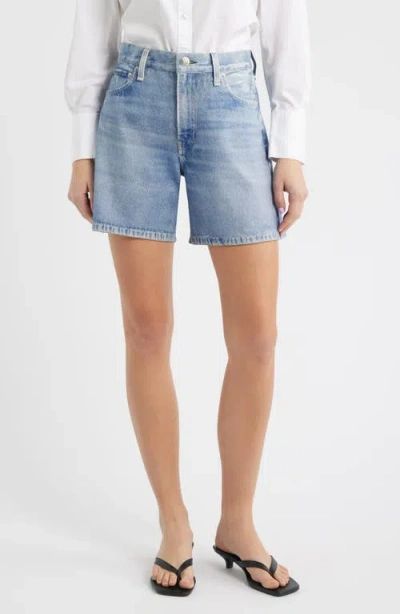 Rag & Bone Miramar Kaia High Waist Relaxed Fit Faux Denim Ponte Shorts In Blue