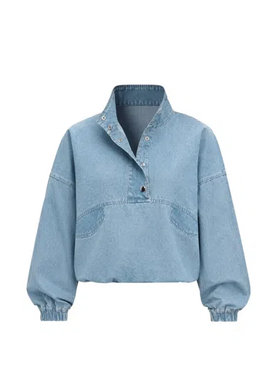 Rag & Bone Miramar Press-stud Funnel-neck Denim Top In Blue