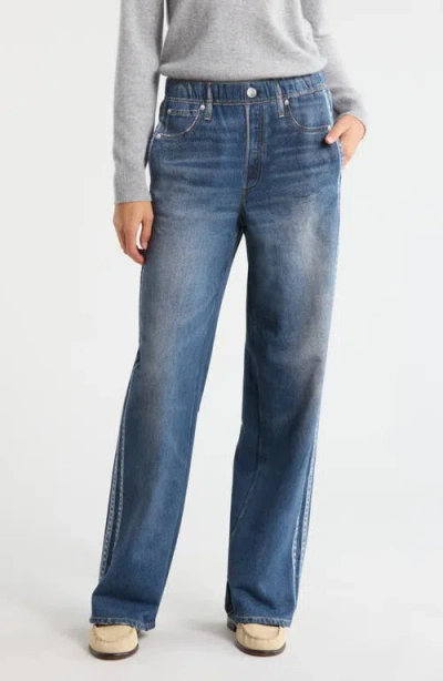 Rag & Bone Miramar Side Stripe High Waist Wide Leg Cotton Terry Sweatpant Track Pants In Blue
