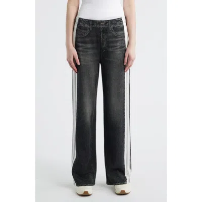 Rag & Bone Miramar Side Stripe Wide Leg Cotton Terry Sweatpant Jeans In Black
