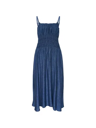 Rag & Bone Miramar Slink Camelia Smocked Midi Dress In Blue