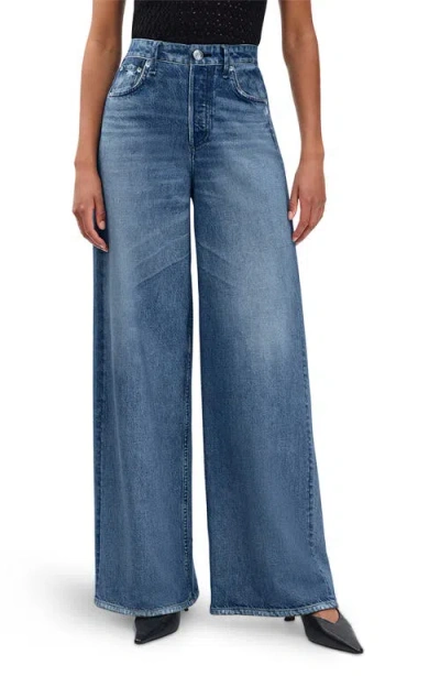 Rag & Bone Miramar Sofie High Waist Ankle Wide Leg Terry Sweatpant Jeans In Blue