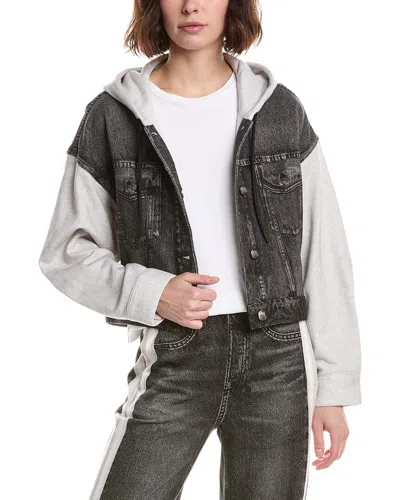 Rag & Bone Miramar Terry Combo Hooded Trucker Jacket In Black