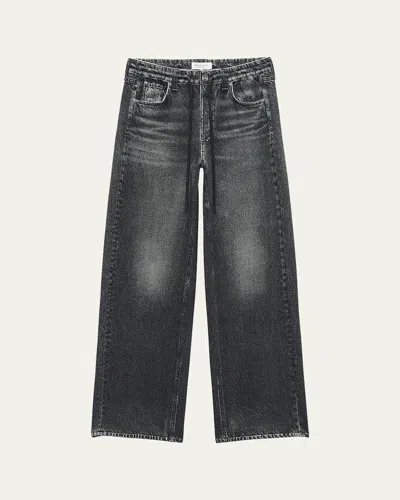 Rag & Bone Miramar Terry Drawstring Wide-leg Jeans In Black