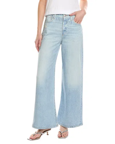 Rag & Bone Miramar Sofie Cropped Denim-effect French Cotton-terry Wide-leg Pants In Blue