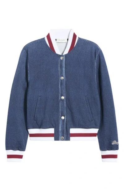 Rag & Bone Miramar Trompe L'oeil Denim Collegiate Bomber Jacket In Nolita