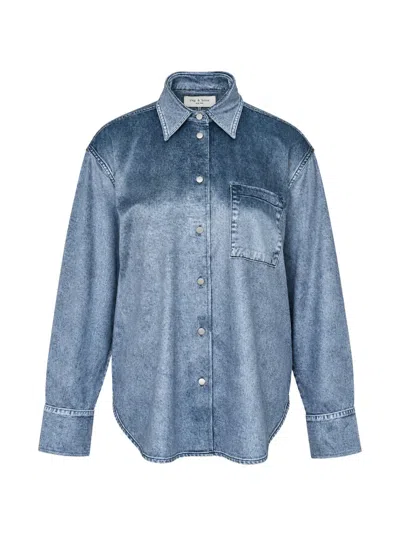 Rag & Bone Miramar Velvet Long-sleeve Shirt In Blue
