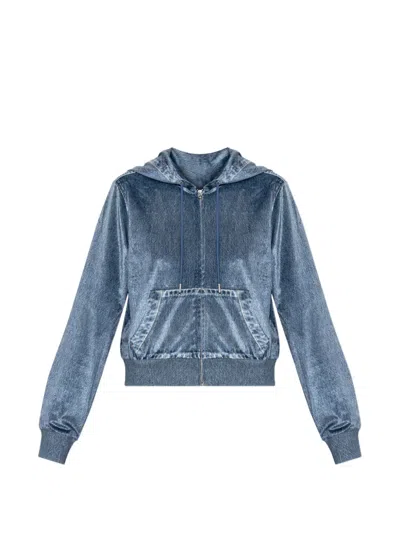 Rag & Bone Miramar Velvet Zip-up Hoodie In Blue