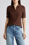 Rag & Bone Mixed Media Rib Polo In Brown