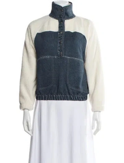 Pre-owned Rag & Bone Mock Neck Long Sleeve Sweatshirt W/ Tags In Blue