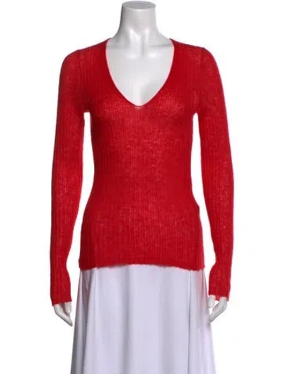 Pre-owned Rag & Bone Mohair V-neck Sweater In Red