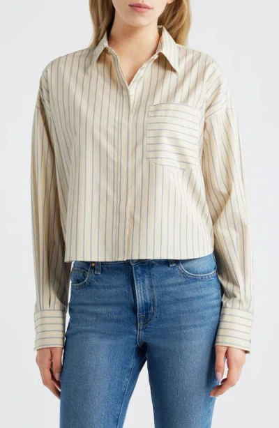 Rag & Bone Molly Stripe Crop Cotton Button-up Shirt In Neutral